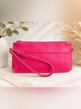 Hot Pink Leather Wristlet Clutch - Women’s Stylish Evening Bag